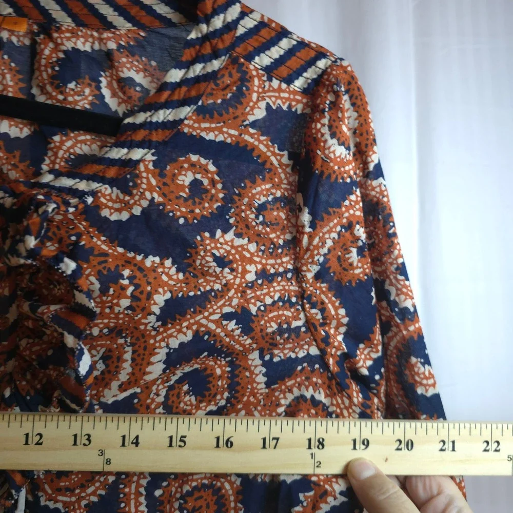 Tory Burch‎ Blue Orange Paisley Print Tunic Top Blouse Size 8
